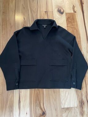 Banana Republic Black Collared Sweatshirt XS Structured Pullover Pocket Top